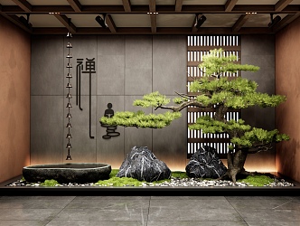 New Chinese Style Interior Landscape Courtyard Landscape Scrib Landscape Stone Water Bowl Rain Chain Pine Tree Landscaping Zen Scrib Plant Landscaping 3d model