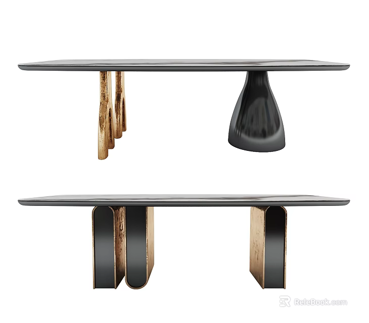 Modern Dining Table With Various Wooden Legs And Curved Black Base Designs 3d model 