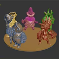 Golden Decorative Figurines Display With Four Character Figures On Circular Base