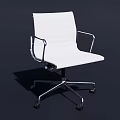 Modern White Leather Upholstered Single Chair With Metal Frame Armrests And Silver Base Wheels