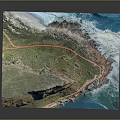 3D Terrain Map Displaying Coastal Scenery With Winding Road And Ocean Waves 3d model