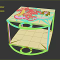 Golden Display Shelf With Intricate Dragon Decoration And Blue Red Buttons