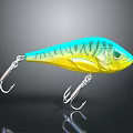 Colorful Fish Shaped Fishing Lure With Blue Yellow Gradient And Hooks