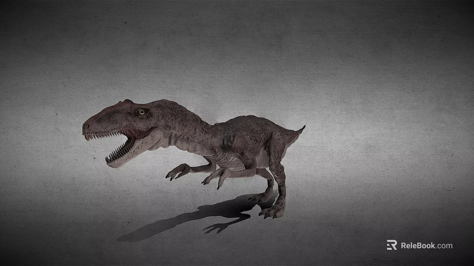 Realistic Reptile Dinosaur With Open Mouth Sharp Teeth Standing On Gray Background 3d model 