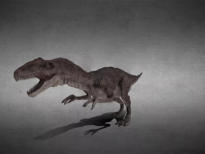 Realistic Reptile Dinosaur With Open Mouth Sharp Teeth Standing On Gray Background 3d model