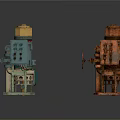Industrial Pump Units With Rusty And Green Pipeline System And Control Panels
