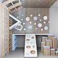 Indoor Play Equipment With Climbing Net Slide Wooden Steps And Circular Wall Decorations