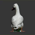 White Duck Figurine with Orange Beak and Feet on Green Base Decorative Ornament