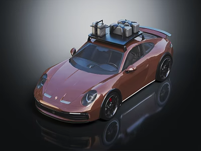 Stylish Brown Sports Car With Roof Rack Carrying Luggage on Top 3d model