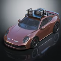 Stylish Brown Sports Car With Roof Rack Carrying Luggage on Top