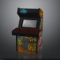 Graffiti Decorated Arcade Machine With Colorful Artwork Screen And Red Controls