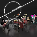 Band Members Performing in Pro Music Studio with Drums Guitars and Neon Lights