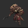 Fierce Wolf Headed Warrior Character With Yellow Eyes Sharp Fangs And Skull Armor