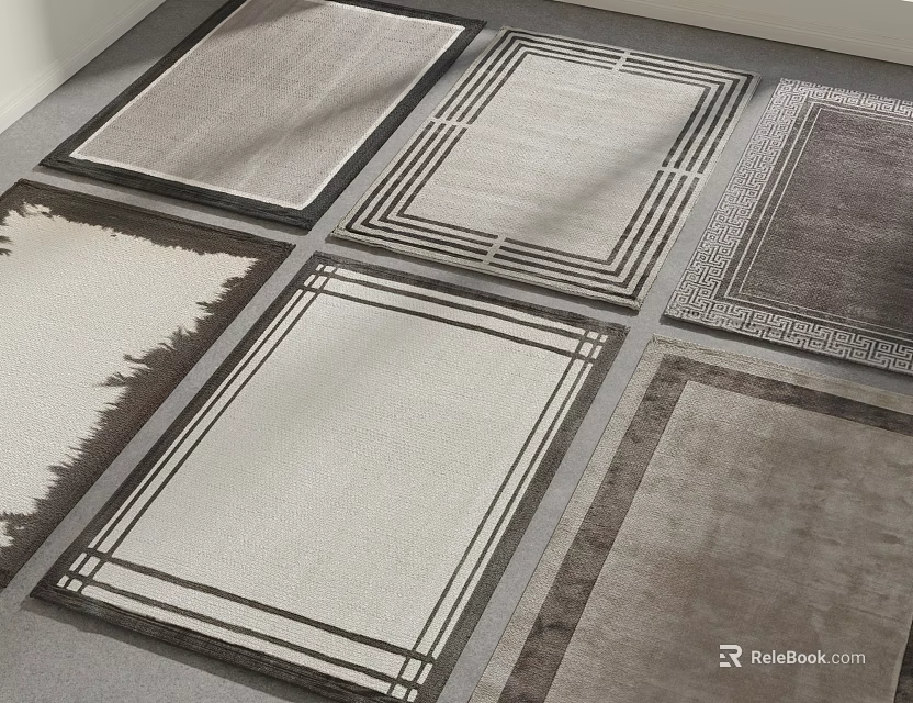 Multiple Square Rugs With Geometric Borders And Neutral Tones For Interior Decor 3d model 