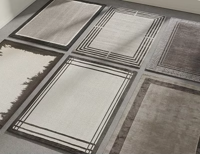 Multiple Square Rugs With Geometric Borders And Neutral Tones For Interior Decor 3d model