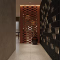 Modern Interior Corridor Design Featuring Perforated Screen Ceramic Jar Lit Wall Panels And Terrazzo Floor