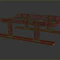 Modern Red Bridge Structure With Support Columns Railings And Platform Surface