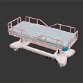 Medical Equipment Hospital Bed With White Frame Blue Mattress Side Rails And Wheels