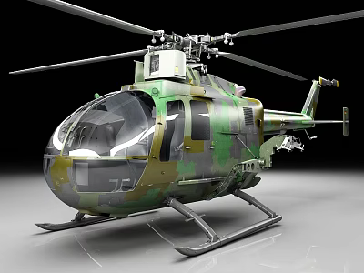 Military Helicopter With Camouflage Paint Rotor Blades And Fuselage Structure 3d model