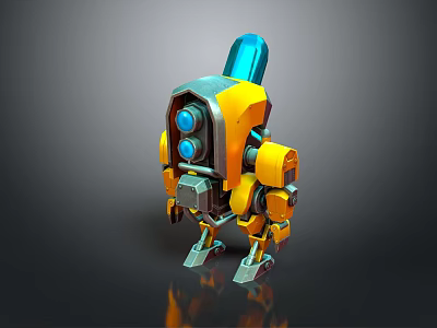 Yellow and Blue Mechanical Robot Character With Blue Light And Mechanical Legs 3d model