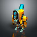 Yellow and Blue Mechanical Robot Character With Blue Light And Mechanical Legs