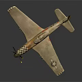 Vintage Military Fighter Aircraft With Silver Body Checkerboard Nose Art Propeller And Star Insignia