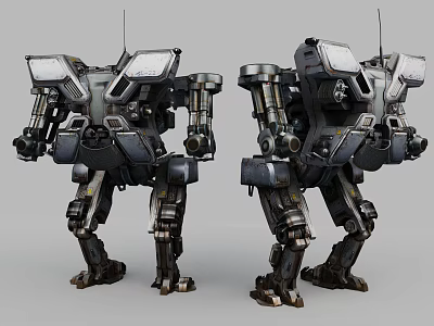 Two Futuristic Heavy Combat Mech Weapon Models Side By Side 3d model