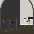 Sleek Leather Dining Chairs With Metal Frame Against Dark And Light Walls