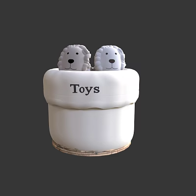 Two Grey Lion Stuffed Toys On White Container With Toys Label 3d model Two Grey Lion Stuffed Toys On White Container With Toys Label 3d model