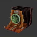 Vintage Electronic Camera With Wooden Body Leather Case And Retro Lens Design
