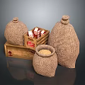Household Supplies Featuring Sack Wrapped Containers Wooden Crate Milk Cartons And Grain Filled Earthenware Jar