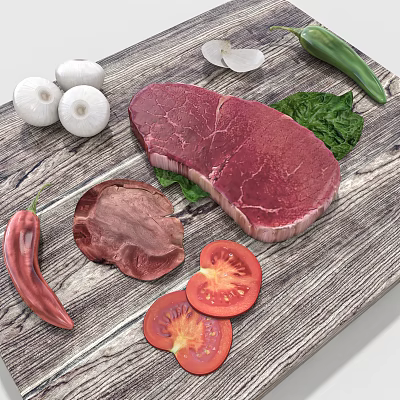 Modern Meat Beef Pepper Garlic Tomato Food 3d model