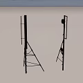 Metal Structure Industrial Equipment With Brackets And Antenna Installed On Rooftop Under Cloudy Sky