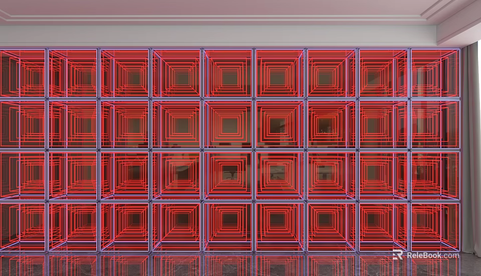 Modern Abstract Background Wall With Red Blue Square Geometric Pattern Panels 3d model 