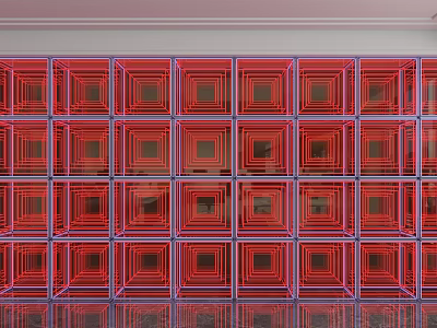 Modern Abstract Background Wall With Red Blue Square Geometric Pattern Panels 3d model