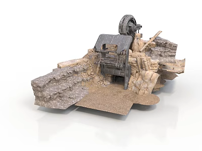 3D Mining Scene Structure With Crusher Machine And Rock Formations 3d model