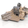 3D Mining Scene Structure With Crusher Machine And Rock Formations