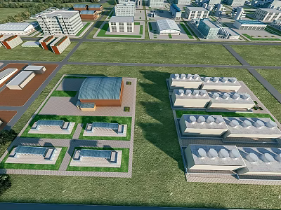 Industrial Factory Aerial View With Multiple Buildings Organized Layout And Different Roof Structures 3d model