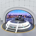 Modern Control Room With Person At Console And City Night View Through Windows