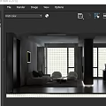 Modern Living Room With Beige Sofa Round Coffee Table Large Windows Curtains And Black Column