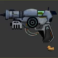 Futuristic Sci Fi Gun With Gray Blue Body Green Glow And Yellow Duck Accessory