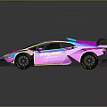 Neon Colored Racing Car With Vibrant Pink Purple Design And Aerodynamic Spoiler