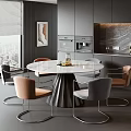 Modern Restaurant Interior With Round Dining Table Chairs Large Window City View 3d model