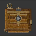 Vintage Wooden Photography Camera With Brass Lens And Top Viewfinder Components