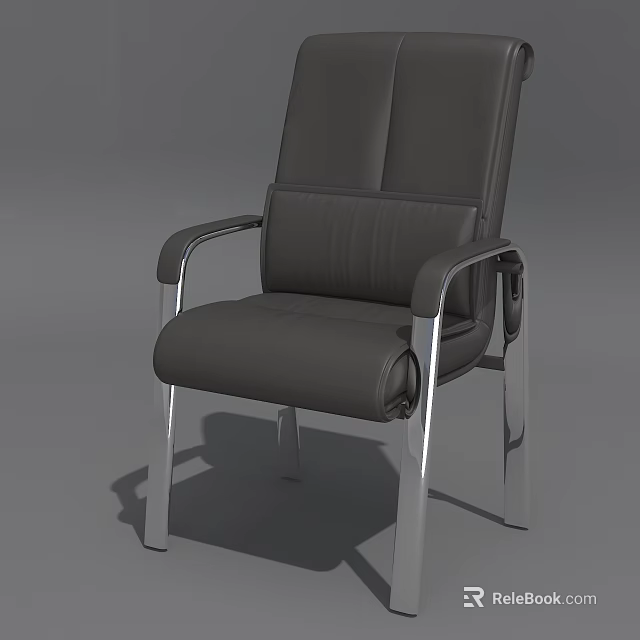 Elegant Black Leather Chair With Sleek Metal Frame And Comfortable Armrest Design 3d model 