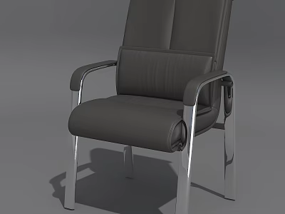 Elegant Black Leather Chair With Sleek Metal Frame And Comfortable Armrest Design 3d model