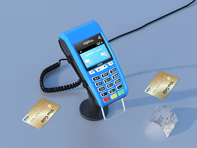 Blue POS Credit Card Reader with Multiple Cards and Receipt for Daily Use 3d model