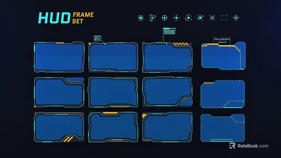 HUD Frame Set Wall Decor With Blue Frames And Decorative Accent Details 3d model