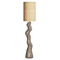 Modern Floor Lamps With White Twisted And Wooden Bases Light Gray Beige Fabric Shades