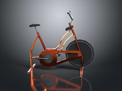 Orange Stationary Bicycle With Modern Metallic Frame Black Seat Large Wheel And Reflective Surface 3d model